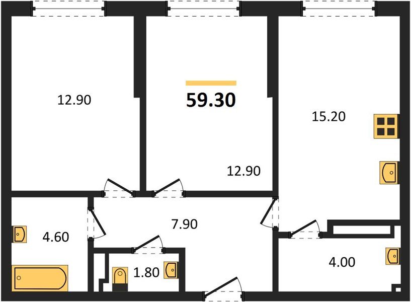Фото №1: 2-комнатная квартира 59&nbsp;м², 13/16&nbsp;эт. - Краснодар, Прикубанский внутригородской округ, мкр. Догма Парк