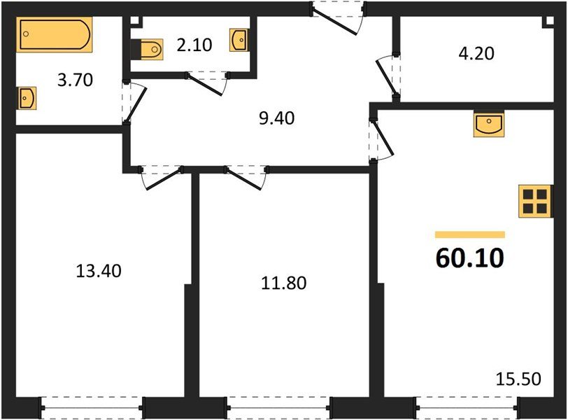 Фото №1: 2-комнатная квартира 60&nbsp;м², 2/19&nbsp;эт. - Краснодар, Прикубанский внутригородской округ, мкр. Догма Парк