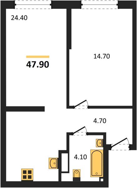 Фото №1: 1-комнатная квартира 47&nbsp;м², 3/19&nbsp;эт. - Краснодар, Прикубанский внутригородской округ, мкр. Догма Парк
