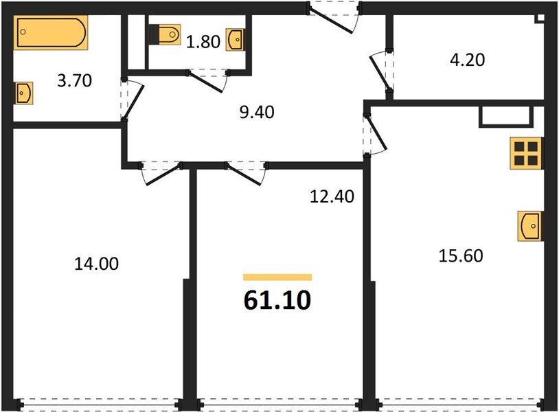 Фото №1: 2-комнатная квартира 61&nbsp;м², 19/19&nbsp;эт. - Краснодар, Прикубанский внутригородской округ, мкр. Догма Парк