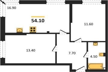 Фото №1: 2-комнатная квартира 54 м², 2/19 эт. - Краснодар, мкр. Догма Парк,