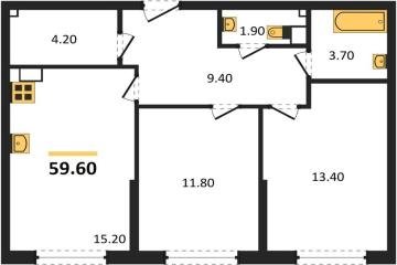 Фото №1: 2-комнатная квартира 59 м², 8/19 эт. - Краснодар, мкр. Догма Парк,
