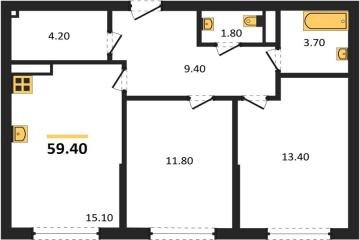 Фото №1: 2-комнатная квартира 59 м², 11/19 эт. - Краснодар, мкр. Догма Парк,