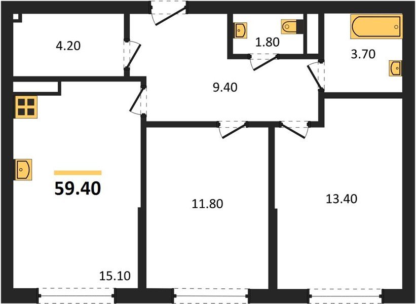 Фото №1: 2-комнатная квартира 59&nbsp;м², 11/19&nbsp;эт. - Краснодар, Прикубанский внутригородской округ, мкр. Догма Парк
