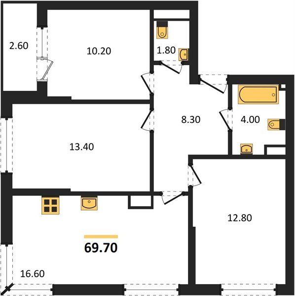 Фото №1: 3-комнатная квартира 69&nbsp;м², 12/19&nbsp;эт. - Краснодар, Прикубанский внутригородской округ, мкр. Догма Парк