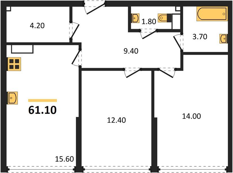 Фото №1: 2-комнатная квартира 61&nbsp;м², 19/19&nbsp;эт. - Краснодар, Прикубанский внутригородской округ, мкр. Догма Парк