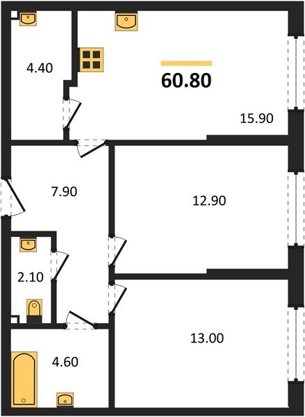 Фото №1: 2-комнатная квартира 60&nbsp;м², 2/19&nbsp;эт. - Краснодар, Прикубанский внутригородской округ, мкр. Догма Парк