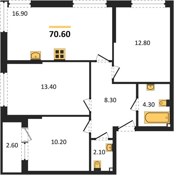 Фото №1: 3-комнатная квартира 70&nbsp;м², 2/16&nbsp;эт. - Краснодар, Прикубанский внутригородской округ, мкр. Догма Парк