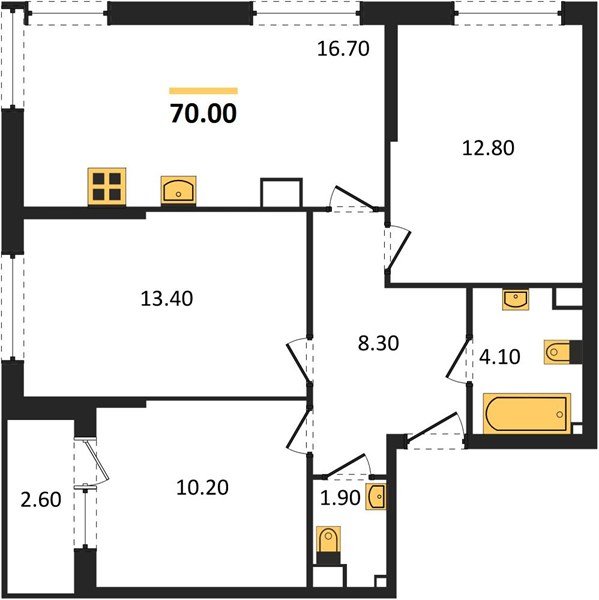 Фото №1: 3-комнатная квартира 70&nbsp;м², 6/16&nbsp;эт. - Краснодар, Прикубанский внутригородской округ, мкр. Догма Парк