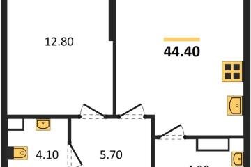 Фото №1: 1-комнатная квартира 44 м², 3/16 эт. - Краснодар, мкр. Догма Парк,
