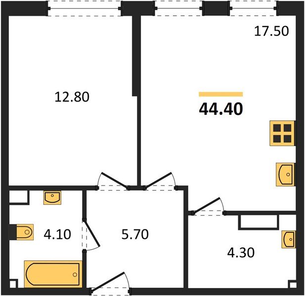 Фото №1: 1-комнатная квартира 44&nbsp;м², 3/16&nbsp;эт. - Краснодар, Прикубанский внутригородской округ, мкр. Догма Парк