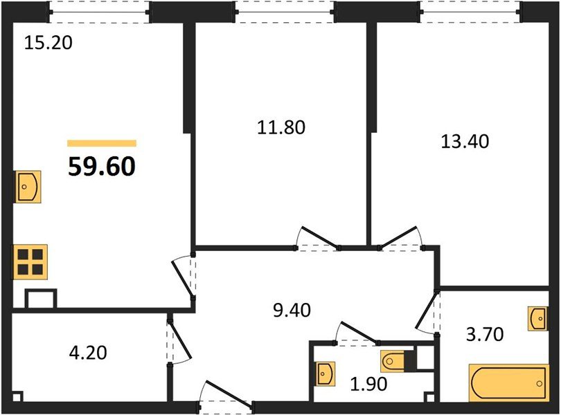 Фото №1: 2-комнатная квартира 59&nbsp;м², 6/16&nbsp;эт. - Краснодар, Прикубанский внутригородской округ, мкр. Догма Парк
