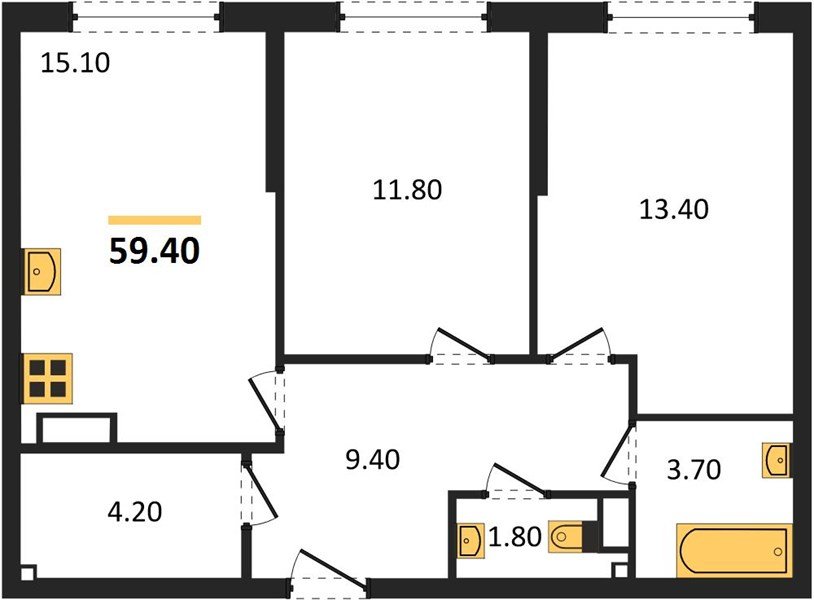 Фото №1: 2-комнатная квартира 59&nbsp;м², 13/16&nbsp;эт. - Краснодар, Прикубанский внутригородской округ, мкр. Догма Парк