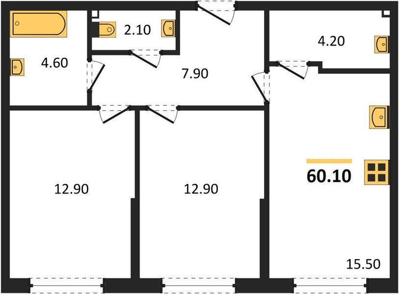 Фото №1: 2-комнатная квартира 60&nbsp;м², 2/16&nbsp;эт. - Краснодар, Прикубанский внутригородской округ, мкр. Догма Парк