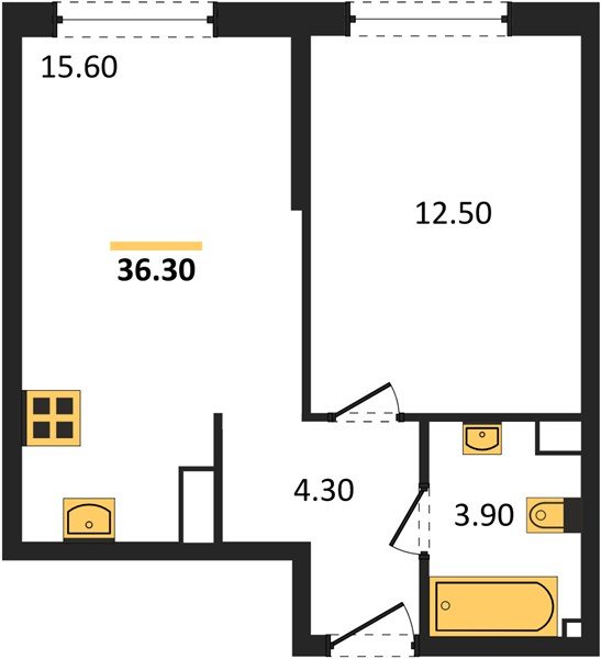 Фото №1: 1-комнатная квартира 36&nbsp;м², 4/16&nbsp;эт. - Краснодар, Прикубанский внутригородской округ, мкр. Догма Парк