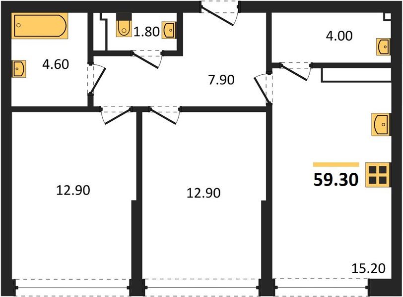 Фото №1: 2-комнатная квартира 59&nbsp;м², 10/16&nbsp;эт. - Краснодар, Прикубанский внутригородской округ, мкр. Догма Парк
