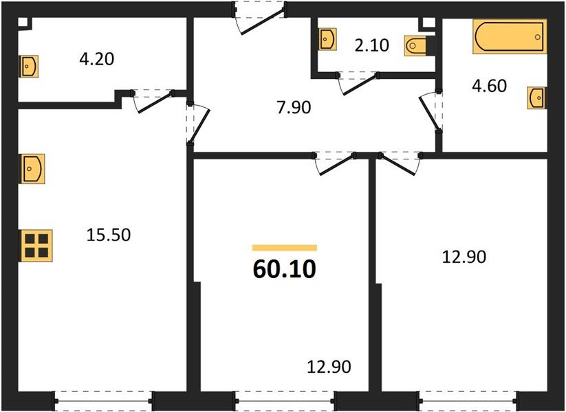 Фото №1: 2-комнатная квартира 60&nbsp;м², 2/16&nbsp;эт. - Краснодар, Прикубанский внутригородской округ, мкр. Догма Парк
