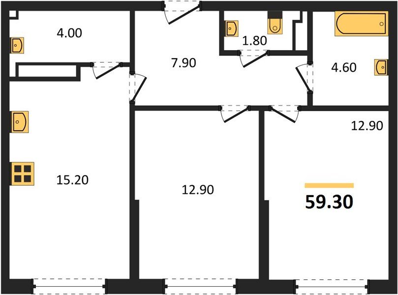 Фото №1: 2-комнатная квартира 59&nbsp;м², 14/16&nbsp;эт. - Краснодар, Прикубанский внутригородской округ, мкр. Догма Парк