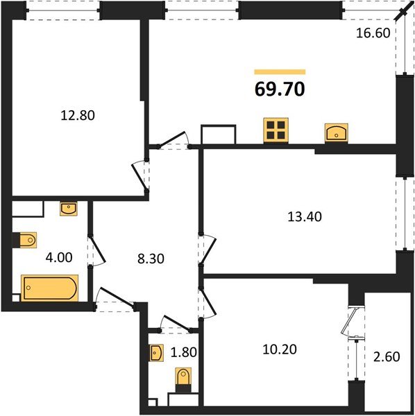 Фото №1: 3-комнатная квартира 69&nbsp;м², 13/16&nbsp;эт. - Краснодар, Прикубанский внутригородской округ, мкр. Догма Парк