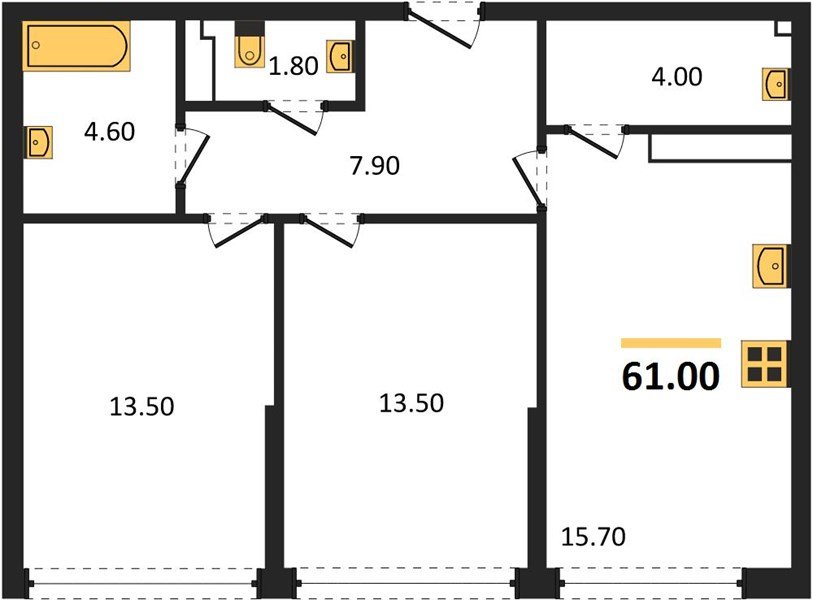 Фото №1: 2-комнатная квартира 61&nbsp;м², 16/16&nbsp;эт. - Краснодар, Прикубанский внутригородской округ, мкр. Догма Парк