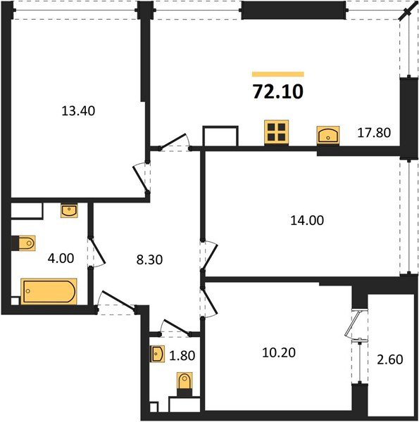Фото №1: 3-комнатная квартира 72&nbsp;м², 16/16&nbsp;эт. - Краснодар, Прикубанский внутригородской округ, мкр. Догма Парк