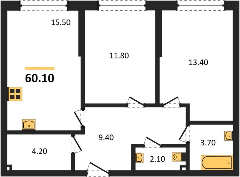 Фото №1: 2-комнатная квартира 60&nbsp;м², 2/19&nbsp;эт. - Краснодар, Прикубанский внутригородской округ, мкр. Догма Парк