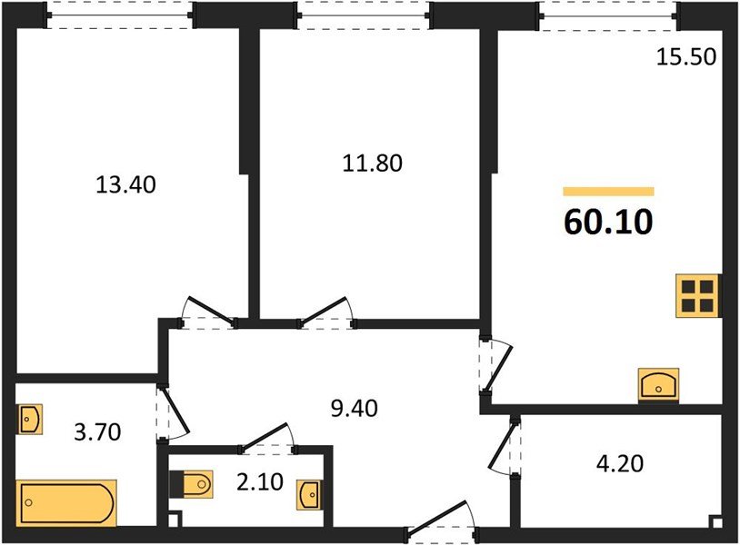Фото №1: 2-комнатная квартира 60&nbsp;м², 2/19&nbsp;эт. - Краснодар, Прикубанский внутригородской округ, мкр. Догма Парк