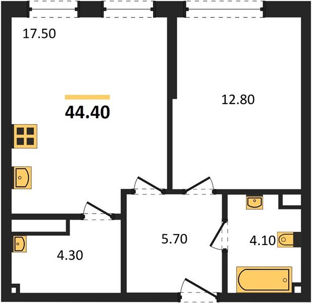 Фото №1: 1-комнатная квартира 44&nbsp;м², 3/19&nbsp;эт. - Краснодар, Прикубанский внутригородской округ, мкр. Догма Парк