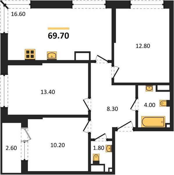 Фото №1: 3-комнатная квартира 69&nbsp;м², 16/19&nbsp;эт. - Краснодар, Прикубанский внутригородской округ, мкр. Догма Парк