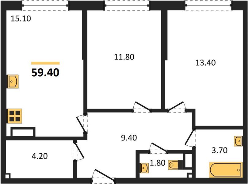 Фото №1: 2-комнатная квартира 59&nbsp;м², 16/19&nbsp;эт. - Краснодар, Прикубанский внутригородской округ, мкр. Догма Парк