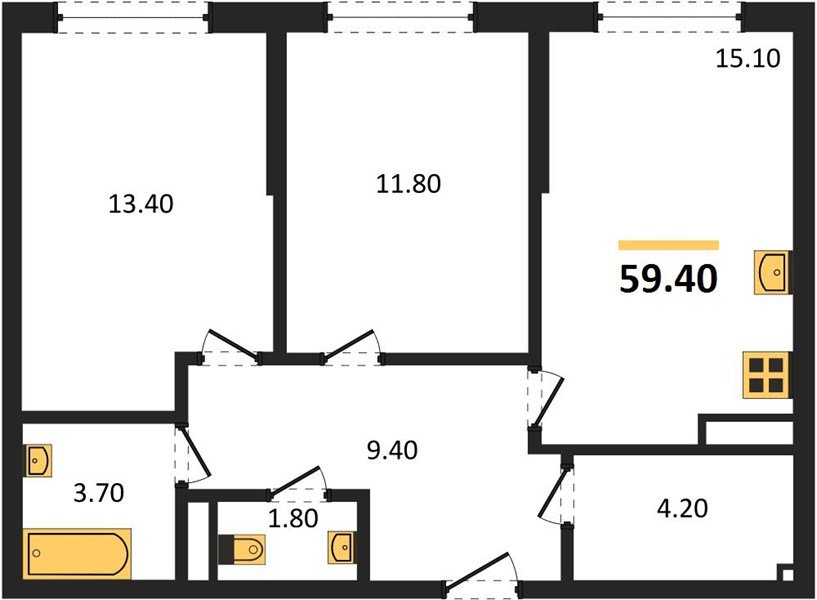 Фото №1: 2-комнатная квартира 59&nbsp;м², 15/19&nbsp;эт. - Краснодар, Прикубанский внутригородской округ, мкр. Догма Парк