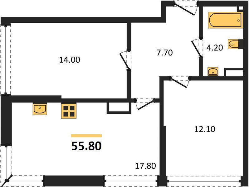 Фото №1: 2-комнатная квартира 55&nbsp;м², 19/19&nbsp;эт. - Краснодар, Прикубанский внутригородской округ, мкр. Догма Парк