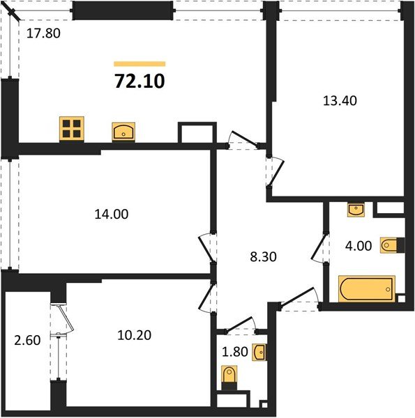 Фото №1: 3-комнатная квартира 72&nbsp;м², 19/19&nbsp;эт. - Краснодар, Прикубанский внутригородской округ, мкр. Догма Парк