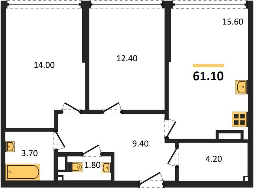 Фото №1: 2-комнатная квартира 61&nbsp;м², 19/19&nbsp;эт. - Краснодар, Прикубанский внутригородской округ, мкр. Догма Парк