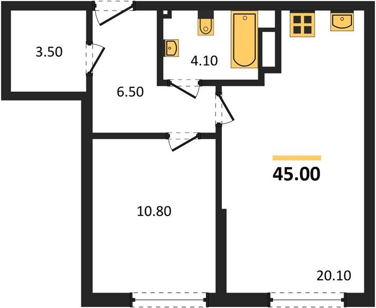 Фото №1: 1-комнатная квартира 45&nbsp;м², 3/16&nbsp;эт. - Краснодар, Прикубанский внутригородской округ, мкр. Догма Парк