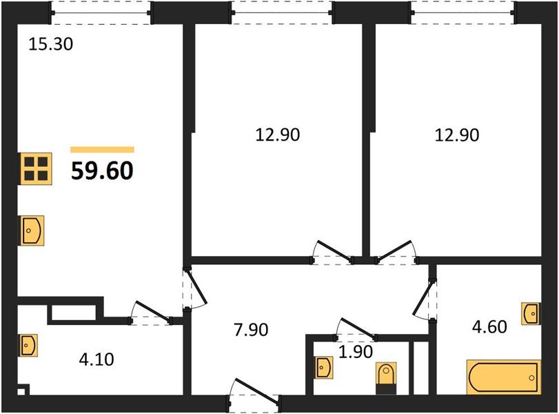 Фото №1: 2-комнатная квартира 59&nbsp;м², 3/16&nbsp;эт. - Краснодар, Прикубанский внутригородской округ, мкр. Догма Парк