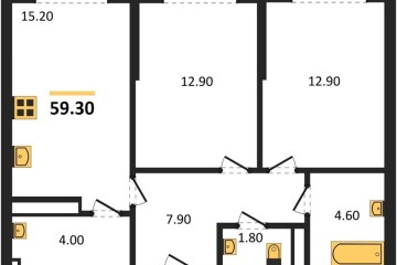 Фото №1: 2-комнатная квартира 59 м², 12/16 эт. - Краснодар, мкр. Догма Парк,