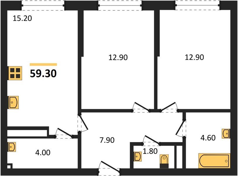 Фото №1: 2-комнатная квартира 59&nbsp;м², 12/16&nbsp;эт. - Краснодар, Прикубанский внутригородской округ, мкр. Догма Парк