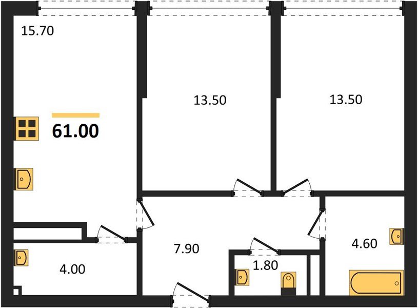 Фото №1: 2-комнатная квартира 61&nbsp;м², 16/16&nbsp;эт. - Краснодар, Прикубанский внутригородской округ, мкр. Догма Парк