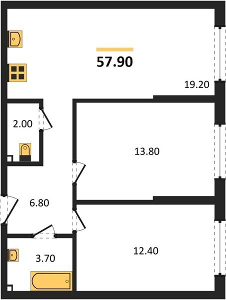 Фото №1: 2-комнатная квартира 57&nbsp;м², 2/16&nbsp;эт. - Краснодар, Прикубанский внутригородской округ, мкр. Догма Парк