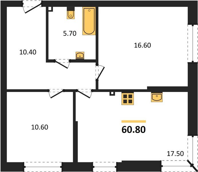 Фото №1: 2-комнатная квартира 60&nbsp;м², 2/16&nbsp;эт. - Краснодар, Прикубанский внутригородской округ, мкр. Догма Парк