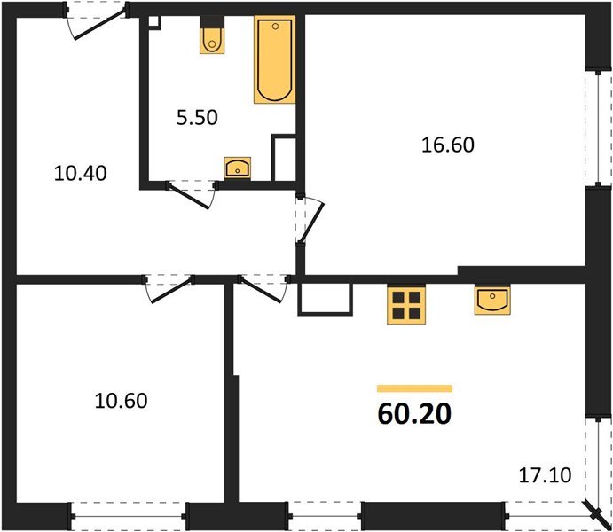 Фото №1: 2-комнатная квартира 60&nbsp;м², 14/16&nbsp;эт. - Краснодар, Прикубанский внутригородской округ, мкр. Догма Парк