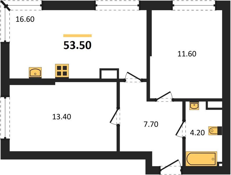 Фото №1: 2-комнатная квартира 53&nbsp;м², 13/16&nbsp;эт. - Краснодар, Прикубанский внутригородской округ, мкр. Догма Парк