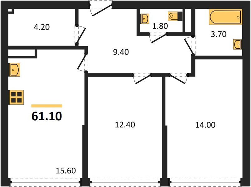 Фото №1: 2-комнатная квартира 61&nbsp;м², 16/16&nbsp;эт. - Краснодар, Прикубанский внутригородской округ, мкр. Догма Парк
