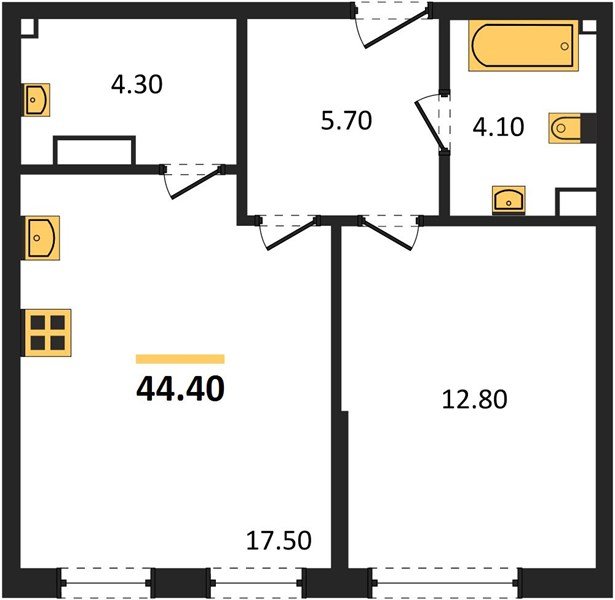 Фото №1: 1-комнатная квартира 44&nbsp;м², 4/16&nbsp;эт. - Краснодар, Прикубанский внутригородской округ, мкр. Догма Парк, ул. Анны Ахматовой, 22лит