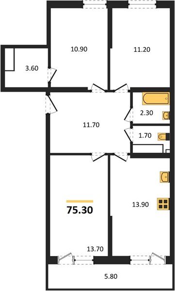 Фото №1: 3-комнатная квартира 75&nbsp;м², 12/16&nbsp;эт. - Краснодар, Прикубанский внутригородской округ, мкр. Догма Парк, ул. Анны Ахматовой, 22лит