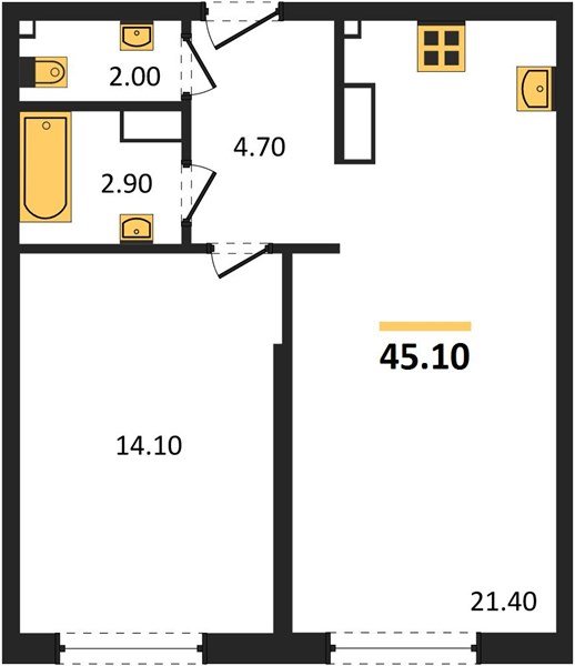 Фото №1: 1-комнатная квартира 45&nbsp;м², 12/16&nbsp;эт. - Краснодар, Прикубанский внутригородской округ, мкр. Догма Парк, ул. Анны Ахматовой, 22лит