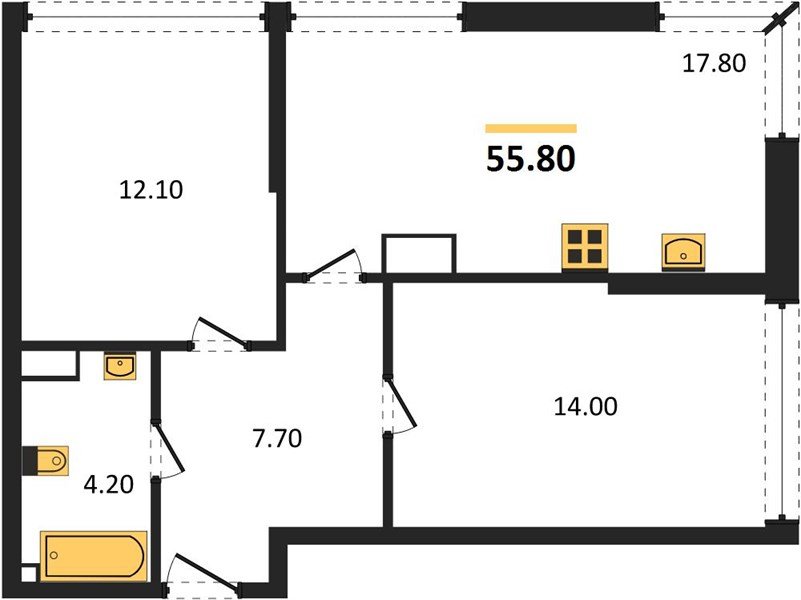 Фото №1: 2-комнатная квартира 55&nbsp;м², 16/16&nbsp;эт. - Краснодар, Прикубанский внутригородской округ, мкр. Догма Парк, ул. Анны Ахматовой, 22лит