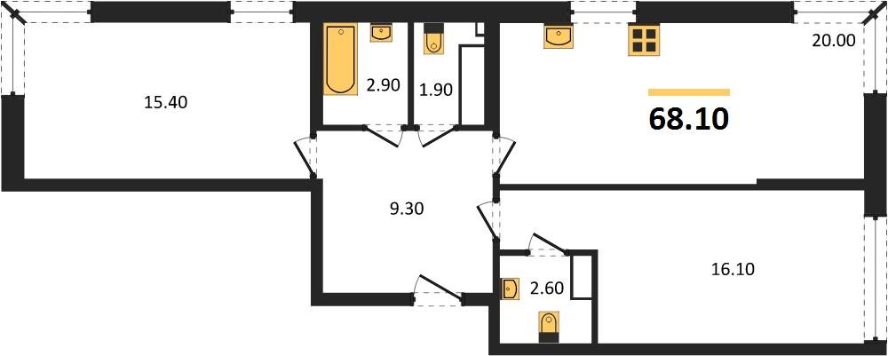 Фото №1: 2-комнатная квартира 68&nbsp;м², 16/16&nbsp;эт. - Краснодар, Прикубанский внутригородской округ, мкр. Догма Парк, ул. Анны Ахматовой, 22лит