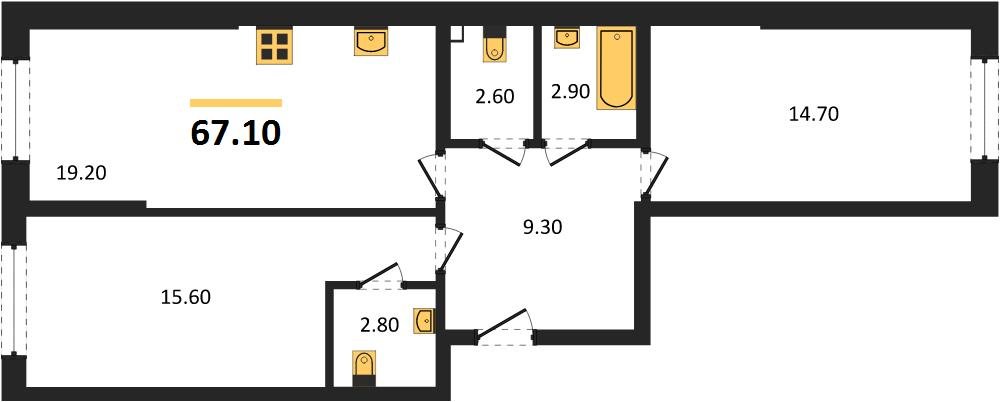 Фото №1: 2-комнатная квартира 67&nbsp;м², 2/16&nbsp;эт. - Краснодар, Прикубанский внутригородской округ, мкр. Догма Парк, ул. Анны Ахматовой